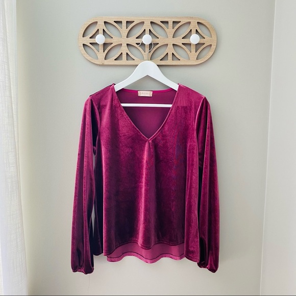 Altar'd State Long Sleeve Velvet Top Red Sz Small - Picture 1 of 10
